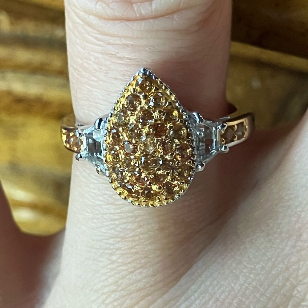 Natural Honey Sapphire White Topaz Sterling Silver Ring Size 7
